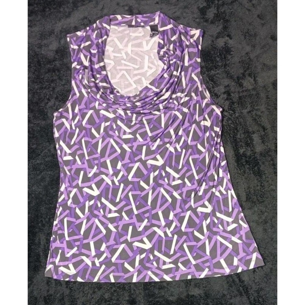 New York & Company Sleeveless Cowl Neck Blouse XL Purple Abstract Geometric Y2K
